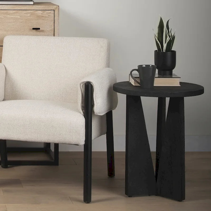 Black Solid Wood Round Accent Table - 18"L x 18"W x 22"H