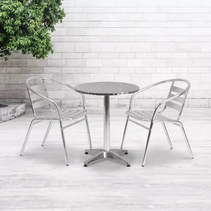 Flash Furniture Lila 23.5'' Round Aluminum Indoor-Outdoor Table Set with 2 Slat Back Chairs
