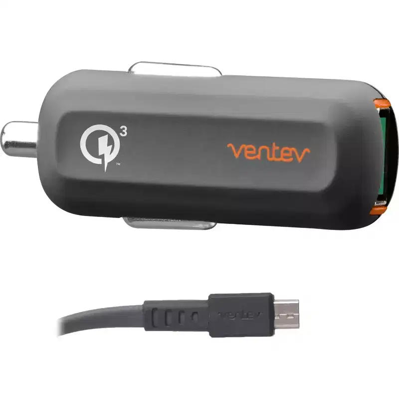 Ventev 24W Ultrafast Usb-A Car Charger And Usb-A To Micro-Usb Cable Gray