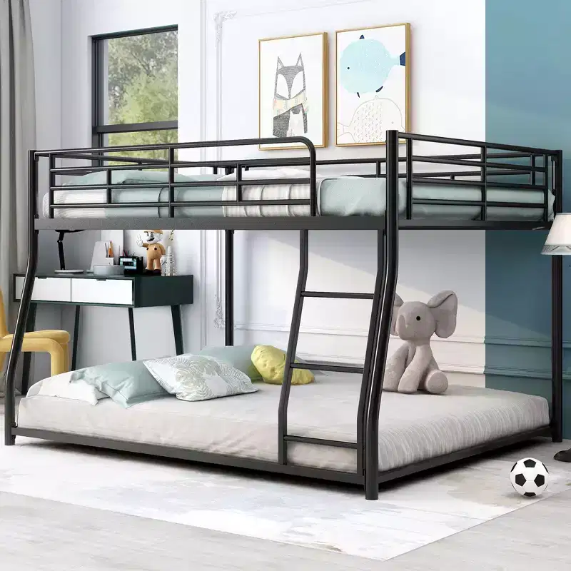 Twin XL over Queen Metal Bunk Bed with Ladder and Safety Guardrail