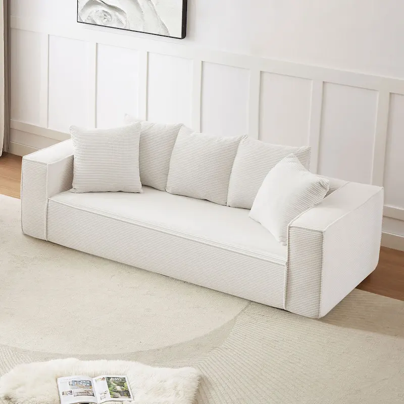 88.97 Corduroy Modular 3-Seater Sofa with 5 Toss Pillows and Spacious Design