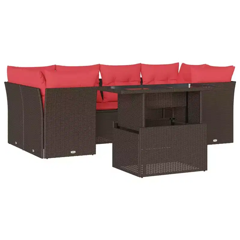 vidaXL Patio Sofa Set with Cushions Modular Outdoor Seating 7 Piece Poly Rattan