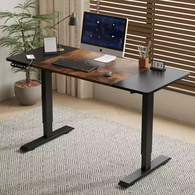 Black & Brown 55 Electric Standing Desk, Double Beam, Single Motor, 1-Person