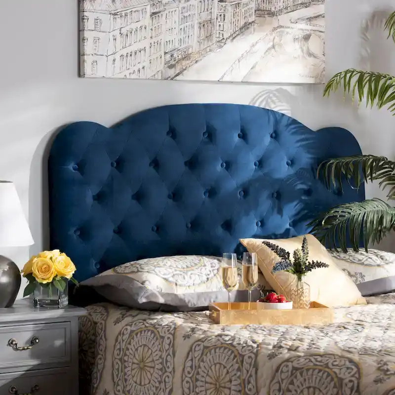 Clovis Modern and Contemporary Velvet Upholstered Headboard-Navy Blue