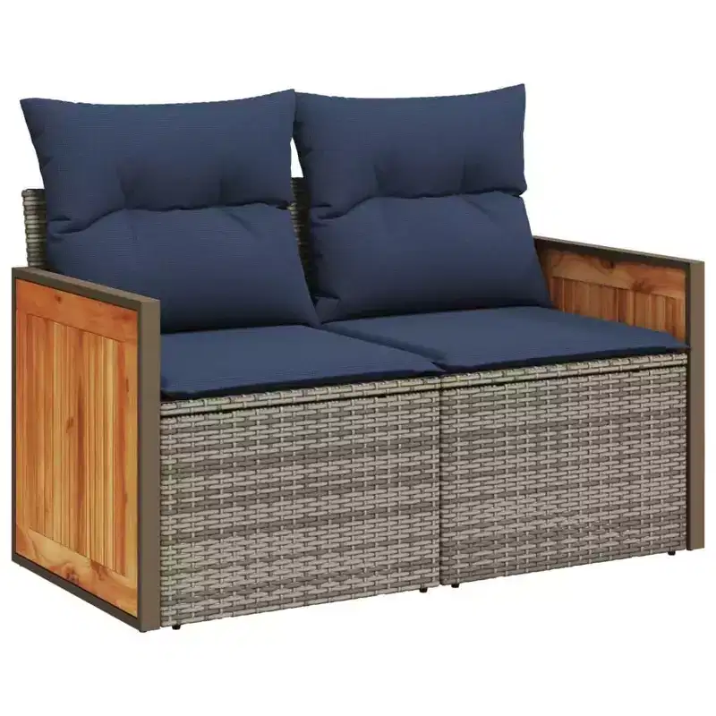 vidaXL Patio Sofa with Cushions 2-Seater Poly Rattan