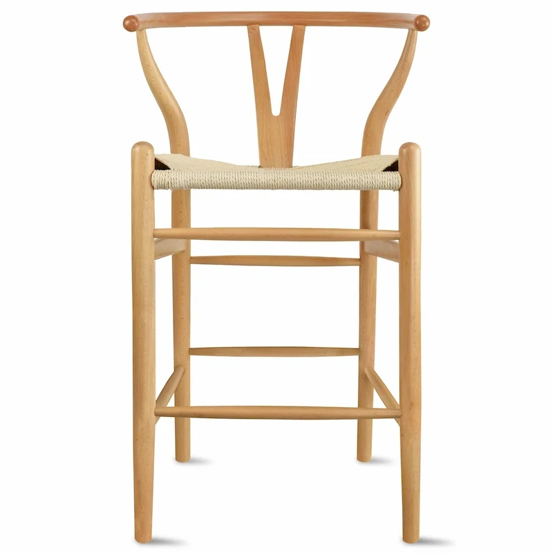 Solid Wood Countertop Height Barstool with Open Y Back Farmhouse Woven Organic Natural Chair For Kitchen Designer - N/A