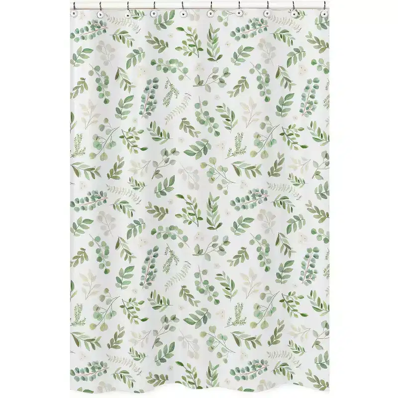 Sweet Jojo Designs Shower Curtain 72in.x72in. Botanical Green and White