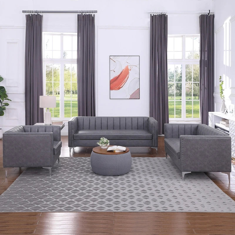 Morden Fort Modern Living Room Sofa Set, 3-Piece Sofa Set Couch,Loveseat and Chair