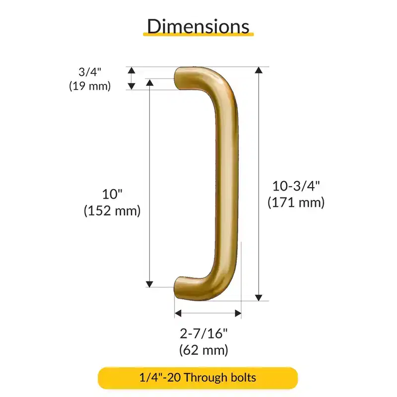 Brixwell 34SPL10BR Solid Pull Handle, 10 Mounting Center To Center, Aluminum Material, Polished Brass Finish