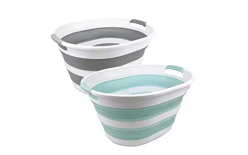 SAMMART 23L (6 Gallons) Set of 2 Collapsible Plastic Oval Laundry Basket/ Wash Tub