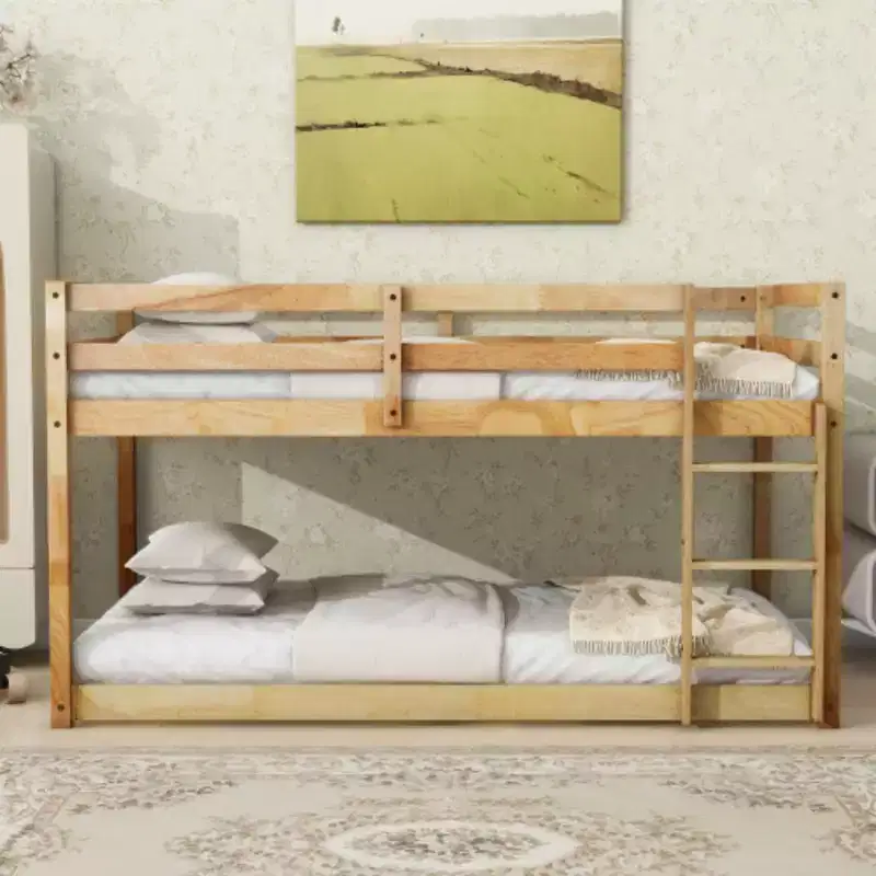 Twin-over-Twin Bunk Bed with Ladder, featuring Reinforced Slat Systems for Both Upper and Lower Beds