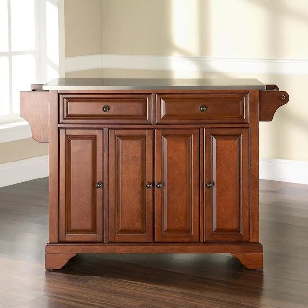 Stainless Steel Top Kitchen Island in Classic Cherry Finish - 51.5 W x 18 D x 36 H