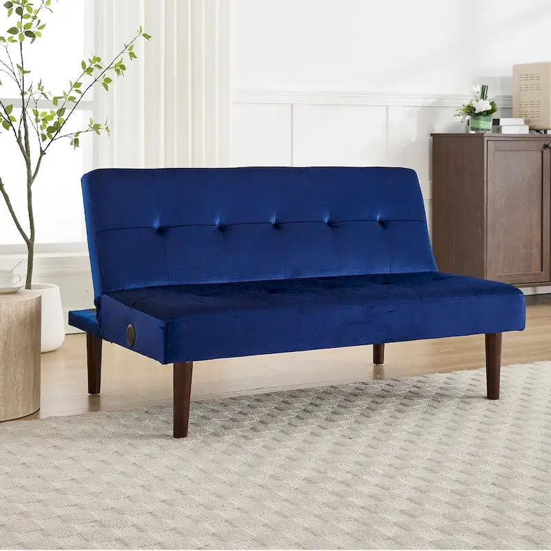 Mini Folding Futon Sofa Bed,45 Small Loveseat Couch with Adjustable Backrest & Charging Port, Modern Sleeper Recliner