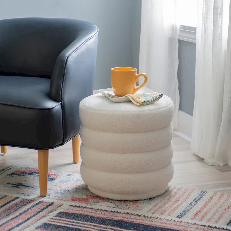 White Round Sherpa Ottoman