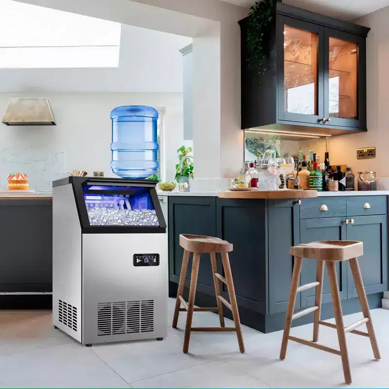 Denjol 14-Inch Commercial Ice Maker - 120 lb/24H Full Cube Production, 35 lb Storage Freestanding Unit