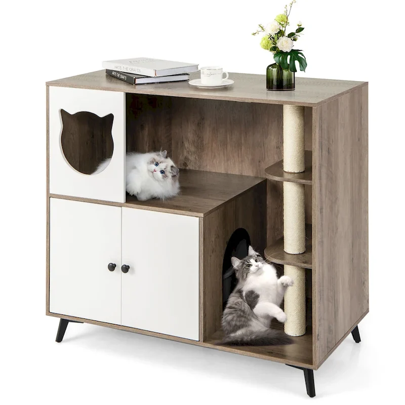 Gymax Cat Litter Box Enclosure 5-in-1 Enlarged Cat Litter Cabinet