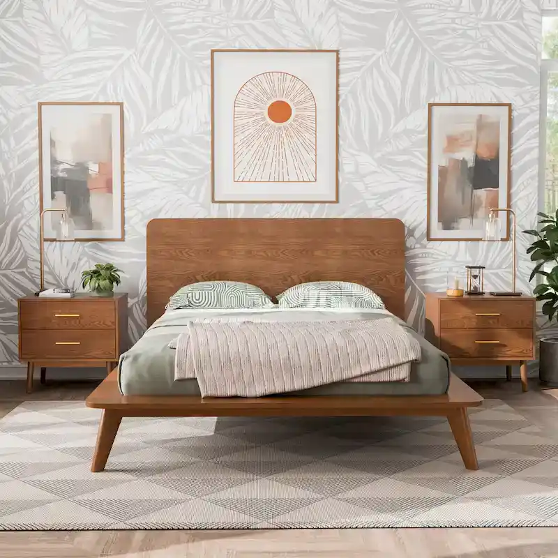 Furniture of America Beau Midcentury 3-Piece Walnut Low Profile Wood Bedroom Set