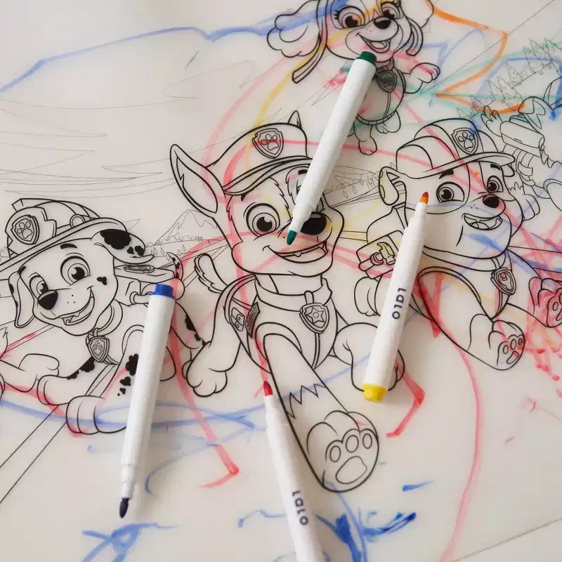 Lalo PAW Patrol Drawing Placemat and Erasable Marker Set: Silicone, Non-Woven Fabric, Rectangle, 9 Pieces