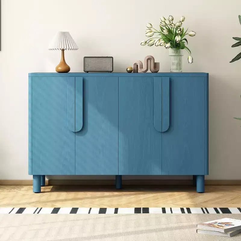 TUYOHW 4-Door Sideboard Cabinet,Wood Buffet Table with Arc Handles,Adjustable Shelves,Cable Management,Console Cabinet for Dining Room,Kitchen,Navy