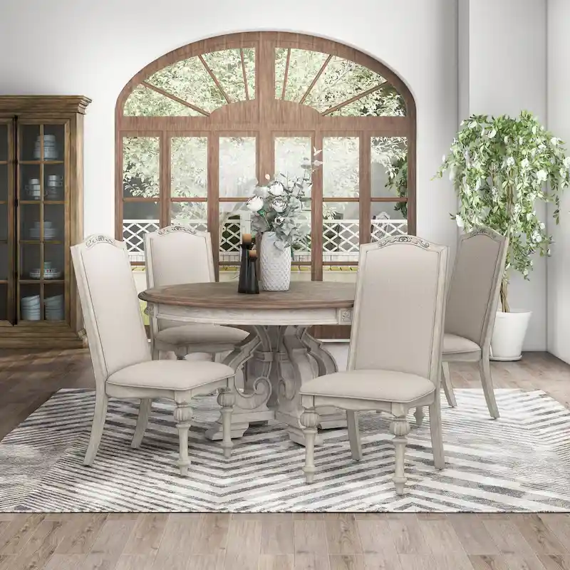 Caelum Farmhouse White Solid Wood 5-Piece Round Dining Set by The Gray Barn