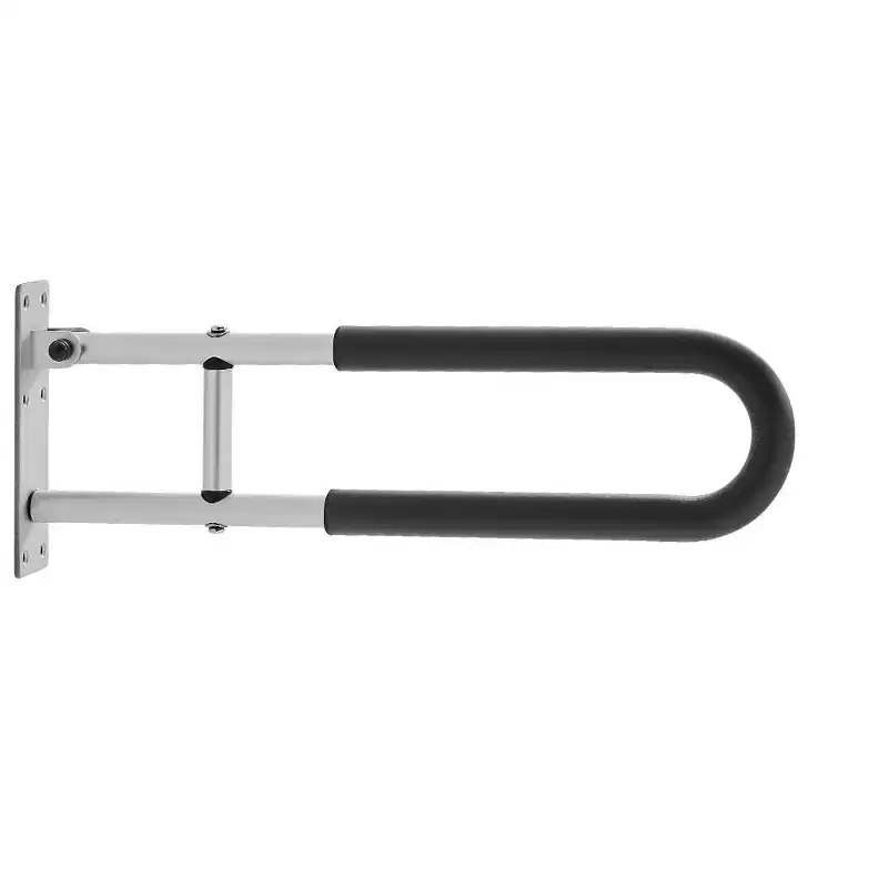 VEVOR Toilet Safety Rail, 23.8 Inch U-Shaped Handicap Grab Bar, Foldable Senior Safety Pole, Flip Up Toilet Grab Bar, Silver+Black