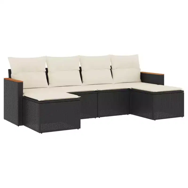 vidaXL 6 Piece Patio Sofa Set with Cushions Black Poly Rattan