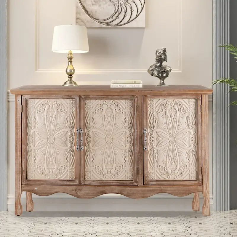 Adika Solid Wood Vintage Vibe Accent Cabinet
