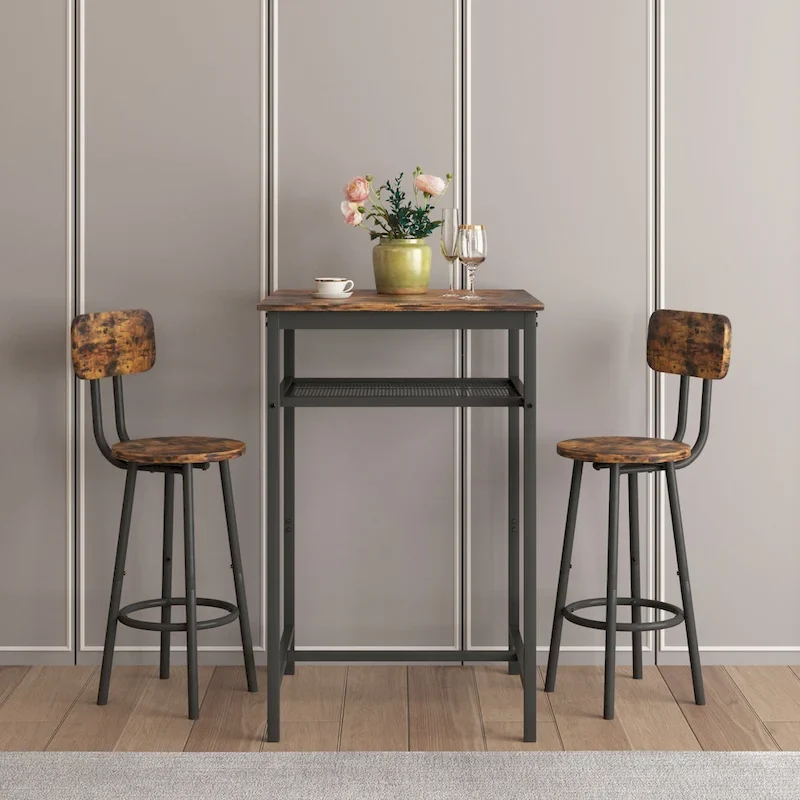 Modern Style 3-Piece Dining Set with Square Table, Partition and 2 Bar Stools