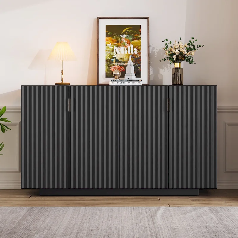 4 Fluted Doors Sideboard Cabinet with Adjustable Shelves