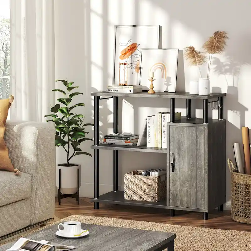 4-Tier Kitchen Islands Microwave Oven Stand-Kitchen Cabinets with hooks - 35.4in W