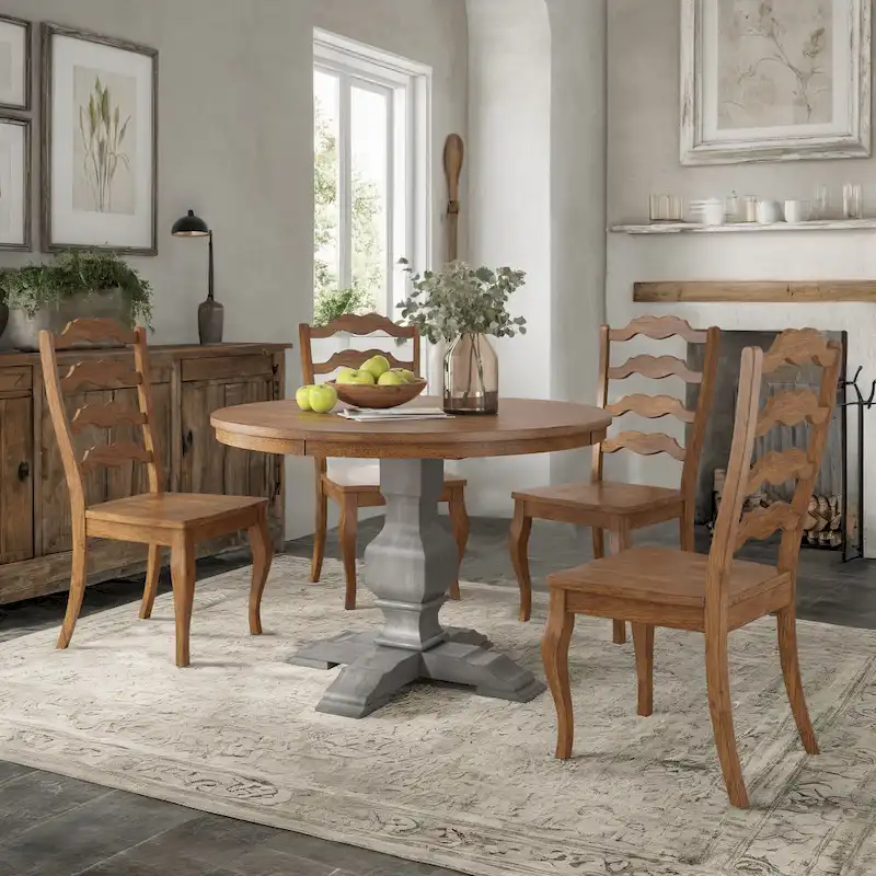 Ronda 45 Round Solid Wood Top Dining Set with French Ladder Back Chairs