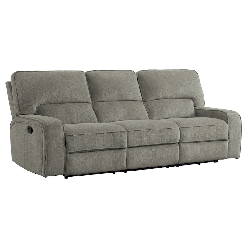Neo 99 Inch Manual Double Recliner Sofa, 3 Seater Soft Gray Chenille Fabric