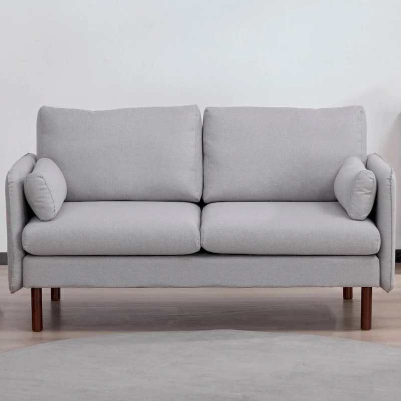 Yucca Modern Loveseat Sofa, Polyester / Vegan Leather Settee Couch - Includes 2 Pillows