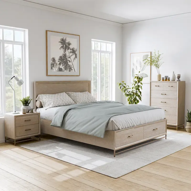 Furniture of America Drayden Transitional Oak Solid Wood 3-Piece Bed, Chest and Nightstand Bedroom Set