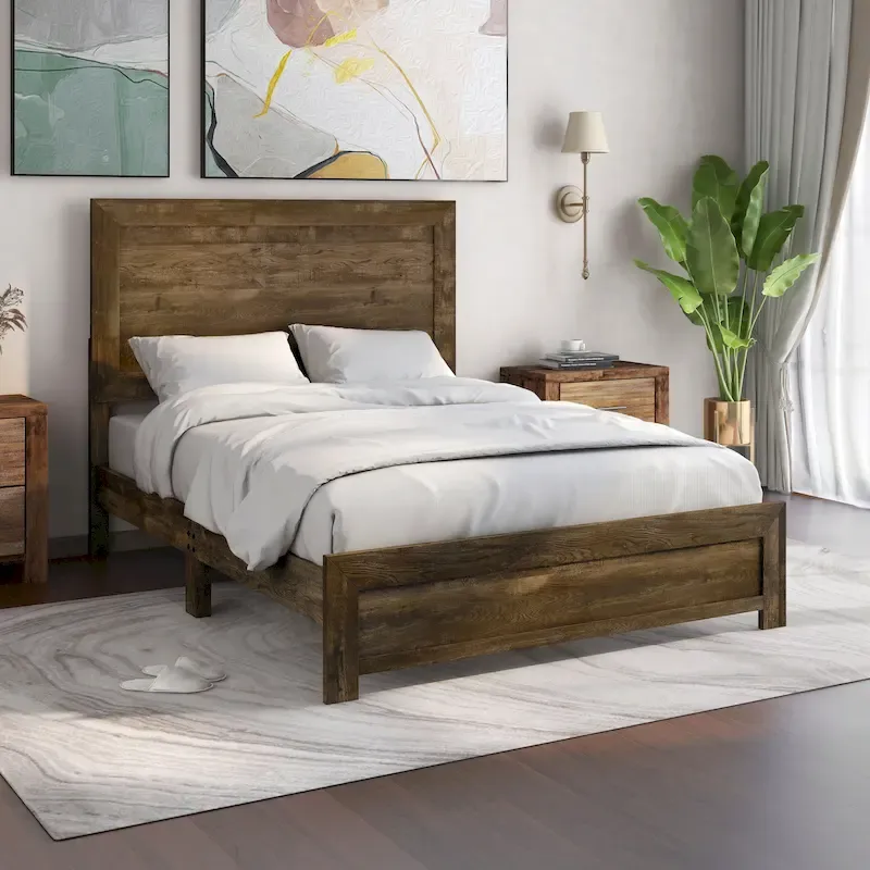 Furniture of America Greer Rustic Walnut Panel Wood Bed