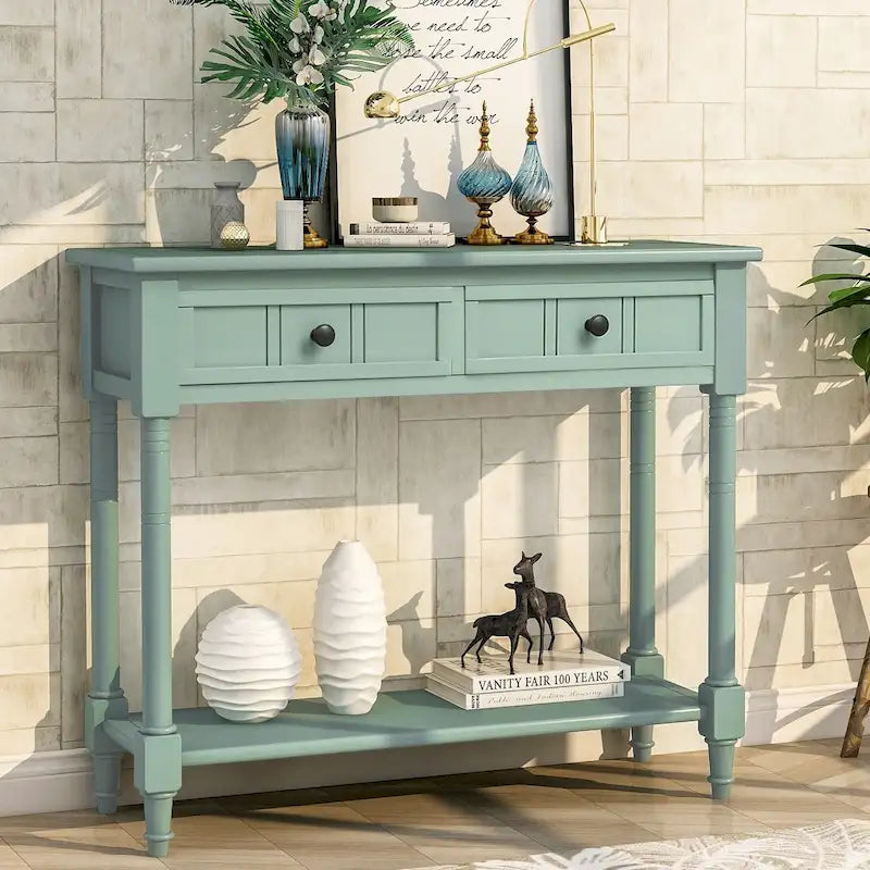 Trexm Console Sofa Table with Two Storage Drawers And Bottom Shelf
