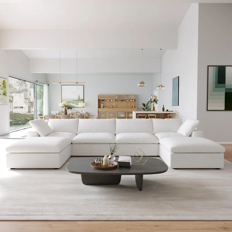 Cloud Modular Sectional Sofa with 2 Storage Ottomans,157 Down Filled Comfort U Shaped Sofa Couch for Living Room
