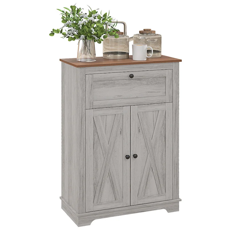 Farmhouse Barn Door Accent Cabinet Sideboard with Double Doors and Drawer