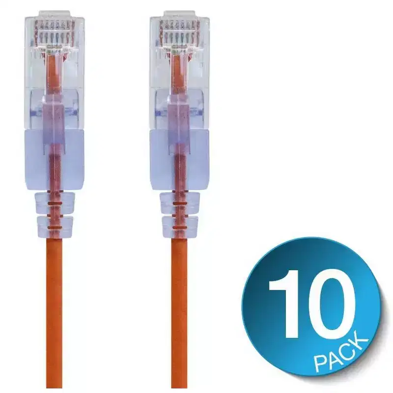 Monoprice Cat6A Ethernet Patch Cable - 1 Feet - Orange (10 Pack) Snagless RJ45 550Mhz UTP Pure Bare Copper Wire 10G 30AWG - SlimRun Series