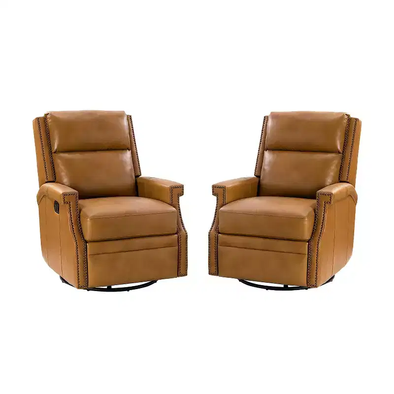 Favonius Genuine Leather Swivel Rocker Recliner with Nailhead Trim for Bedroom and Living Room Set of 2| ART OF LIVING DESIGNS
