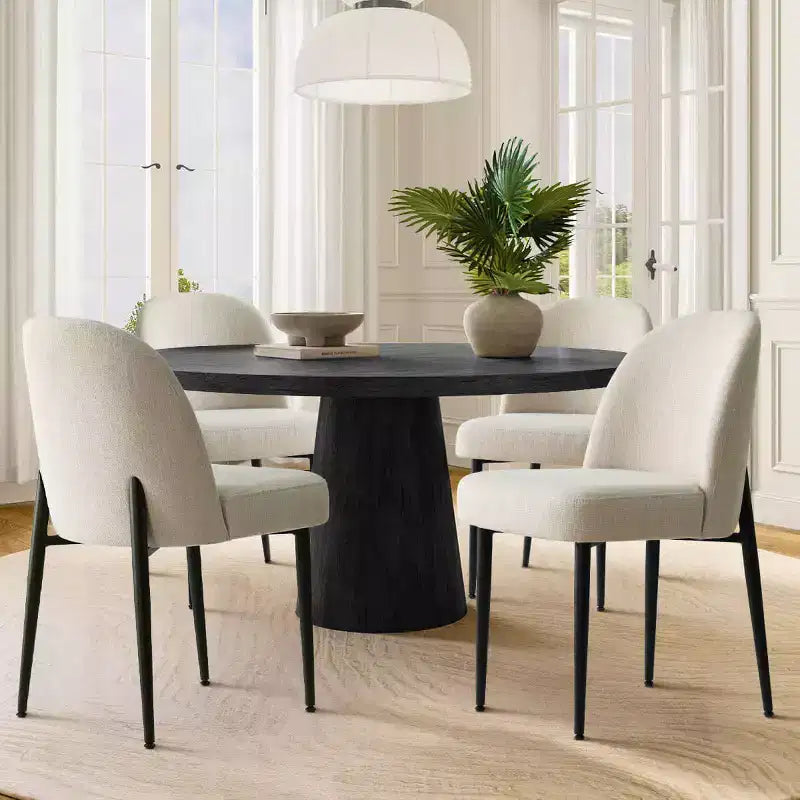 Armless Upholstered Dining Chairs Set of 4, Linen Blend Fabric Side Chairs with Metal Legs, Modern Kitchen Dining Room Chairs - Panipeachy