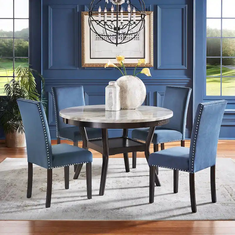 Balmforth White Faux Marble Round Dining Set by iNSPIRE Q Classic