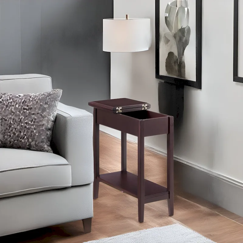 Wooden Flip-Top Side Table with Spacious Storage, Compact Space-Saving Design and Convenient Shelf