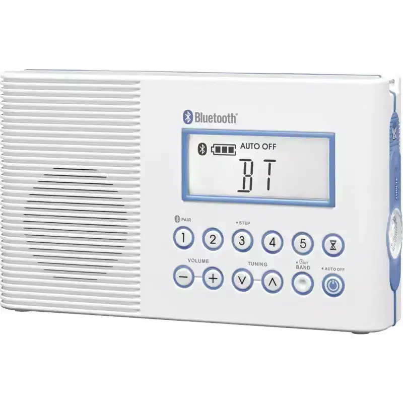 Sangean H202 Waterproof Bluetooth AM/FM Weather Alert Shower Radio with NOAA Weather Alert and LED Flashlight