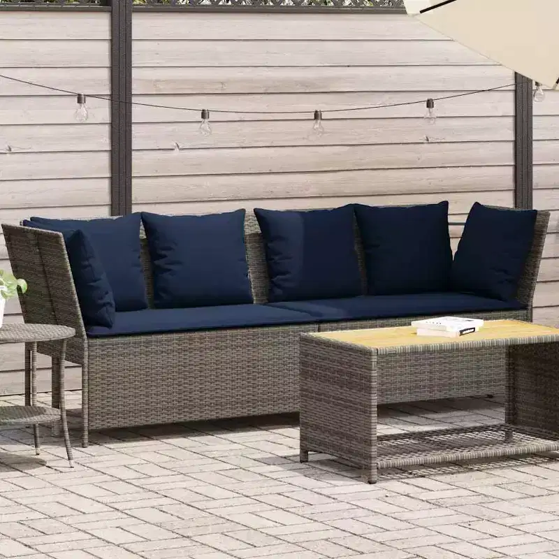 vidaXL Patio Sofa with Cushions Poly Rattan
