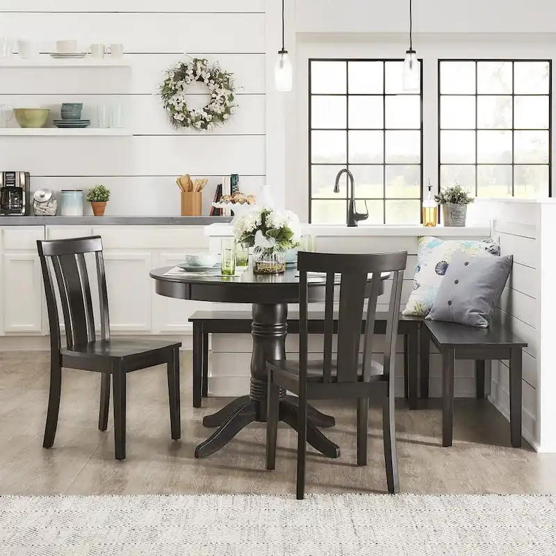 Wilmington II Round Pedestal Base Antique Black Breakfast Nook Set by iNSPIRE Q Classic