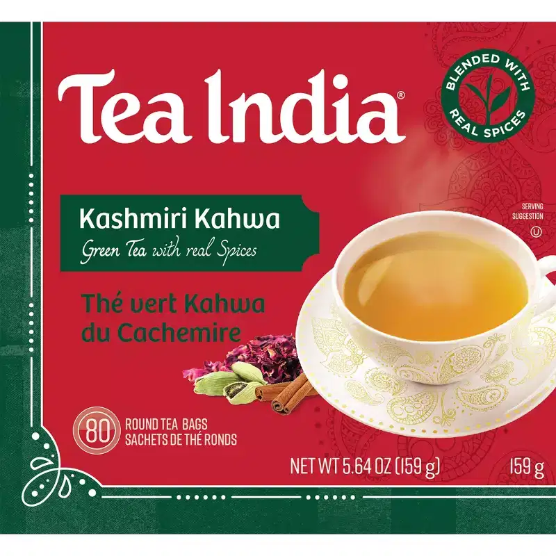 Tea India Kashmiri Kahwa Tea Premium Indian Chai Loose Leaf Tea with Natural Ingredients Spiced Green Tea Chai 80 Round Tea Bags