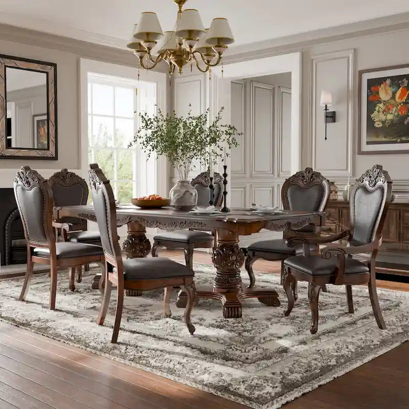 Furniture of America Eugene Traditional Solid Wood 7-Piece Expandable Dining Table Set
