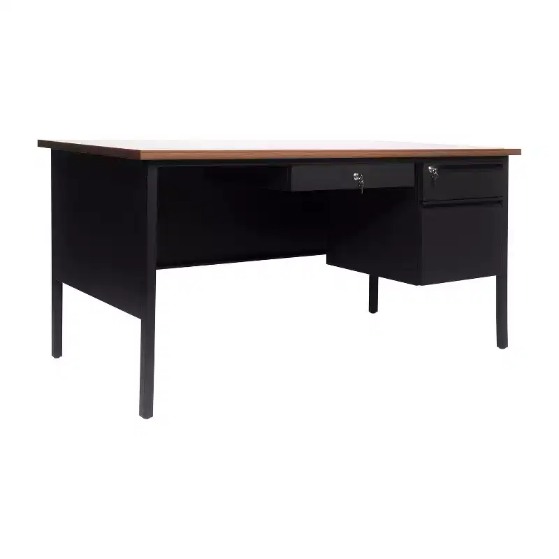 Commercial Grade Single Pedestal Desk with Locking Drawers & Metal Frame, 300 lb