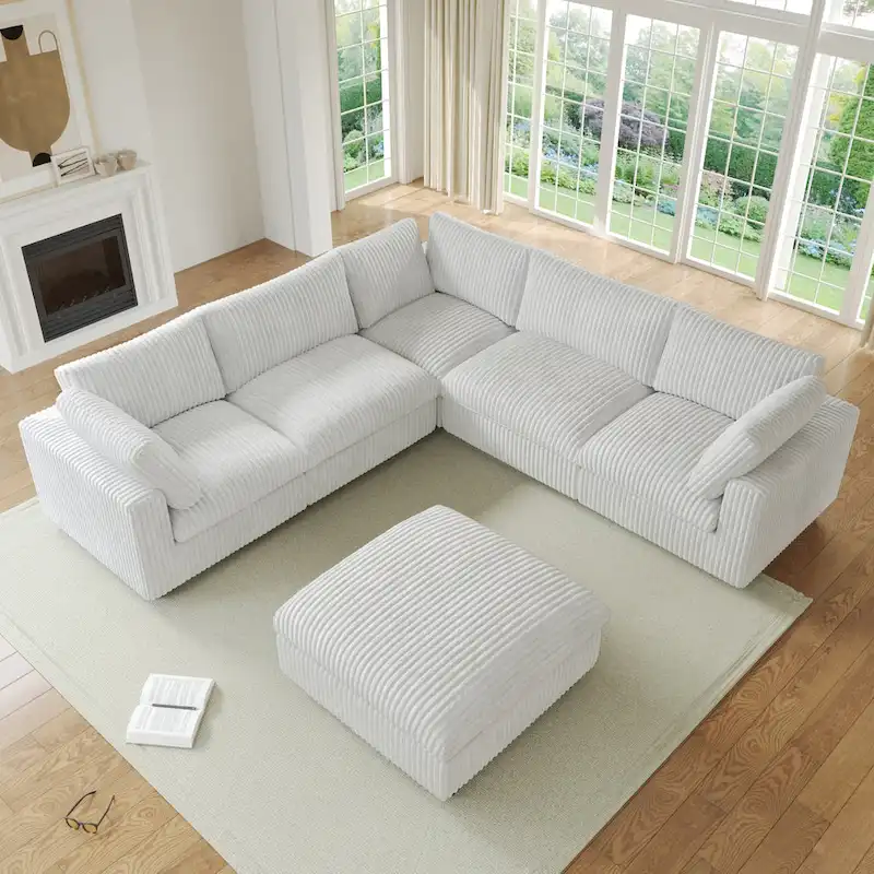 Cloud Corner Sofa Soft Plush Upholstered Modular Sectional Sofa Down Filled Living Room Couch